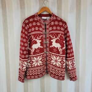 Vintage Croft & Barrow‎ Red Reindeer Cardigan Sweater Size Medium Wool Blend